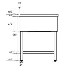 Plonge inox - AISI 304 - 1600 (L) x 700 (P) x 900 (H) mm - Avec égouttoir - 2 bacs à gauche - Passage lave-vaisselle à droite