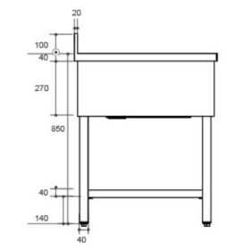 Plonge inox - AISI 304 - 1600 (L) x 700 (P) x 900 (H) mm - Avec égouttoir - 2 bacs à droite - Passage lave-vaisselle à gauche