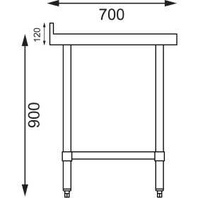 Table inox adossée - AISI 430 - 1200 (L) x 700 (P) x 900 (H) mm