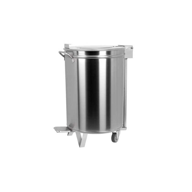 Poubelle inox - 75 litres + pédale/roulettes