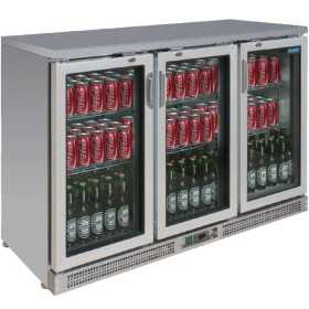 Arrière-bar réfrigéré POLAR - 3 portes vitrées battantes - INOX - 335 litres - Garantie 2 ans - Classe N