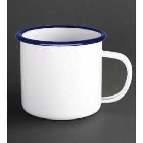 Tasses mug - Acier émaillé - 350 ml - Couleur blanc et bleu - Olympia Enamel - Lot de 6