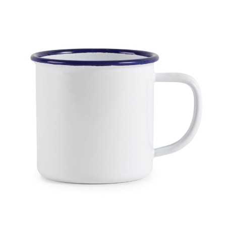 Tasses mug - Acier émaillé - 350 ml - Couleur blanc et bleu - Olympia Enamel - Lot de 6