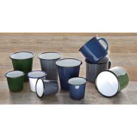 Tasses mug - Acier émaillé - 350 ml - Couleur gris et noir - Olympia Enamel - Lot de 6