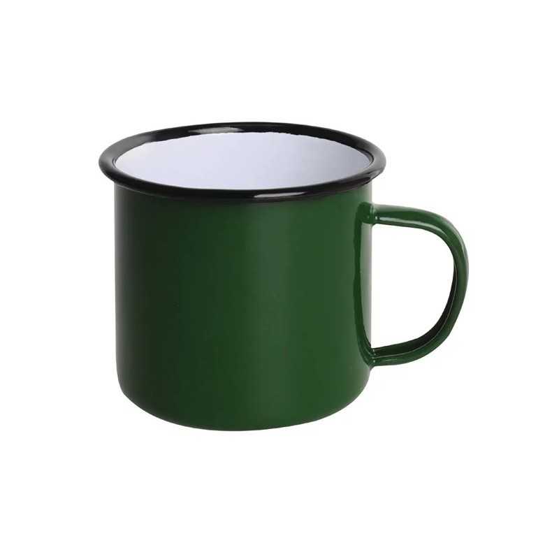 Tasses mug - Acier émaillé - 350 ml - Couleur vert et noir - Olympia Enamel - Lot de 6