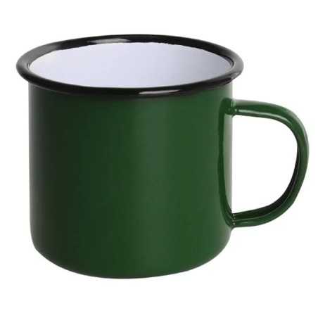 Tasses mug - Acier émaillé - 350 ml - Couleur vert et noir - Olympia Enamel - Lot de 6