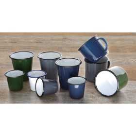 Tasses mug - Acier émaillé - 350 ml - Couleur bleu et noir - Olympia Enamel - Lot de 6