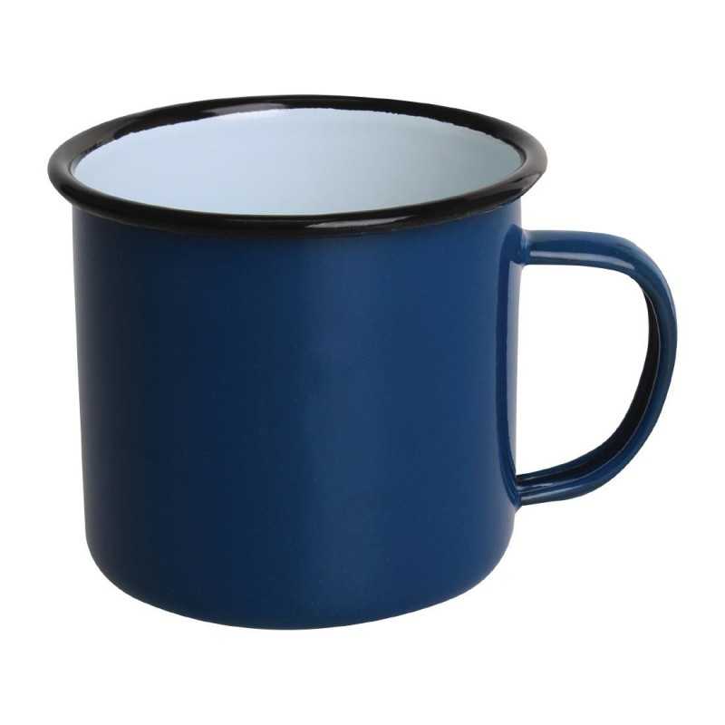 Tasses mug - Acier émaillé - 350 ml - Couleur bleu et noir - Olympia Enamel - Lot de 6