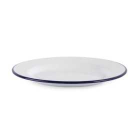 Assiettes rondes & plates - 245 mm - Couleur blanche et bleu - Olympia Enamel - Lot de 6