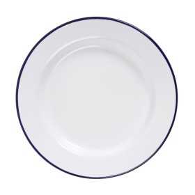 Assiettes rondes & plates - 245 mm - Couleur blanche et bleu - Olympia Enamel - Lot de 6