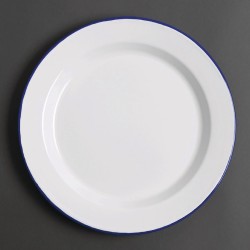 Assiettes rondes & plates - 300 mm - Couleur blanche et bleu - Olympia Enamel - Lot de 6
