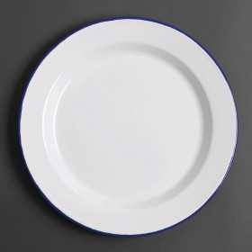 Assiettes rondes & plates - 300 mm - Couleur blanche et bleu - Olympia Enamel - Lot de 6