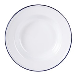 Assiettes rondes & creuses - 245 mm - Couleur blanche et bleu - Olympia Enamel - Lot de 6