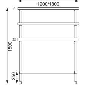 Table inox avec 2 étagères supérieures - AISI 430 - 1800 (L) x 600 (P) x 1500 (H) mm