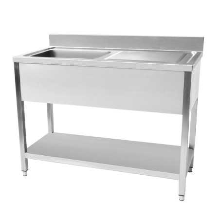 Plonge inox - AISI 304 - 1000 (L) x 600 (P) x 970 (H) mm - Avec égouttoir - 1 bac à gauche