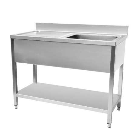 Plonge inox - AISI 304 - 1000 (L) x 600 (P) x 970 (H) mm - Avec égouttoir - 1 bac à droite