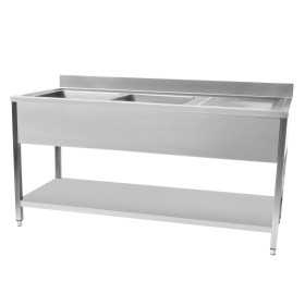 Plonge inox - AISI 304 - 1600 (L) x 600 (P) x 970 (H) mm - Avec égouttoir - 2 bacs à gauche