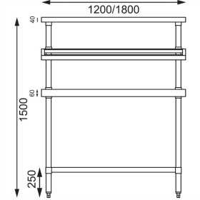 Table inox - Support bacs inox - 1 étagère supérieure - AISI 430 - 1200 (L) x 600 (P) x 1500 (H) mm