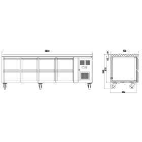 Table réfrigérée positive - GN1/1 - 616L - 8 tiroirs - 2230x700mm - Classe T - POLAR