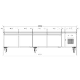 Soubassement réfrigéré - Tropicalisé - 4 portes - GN1/1 - 420 L. - 2230 (L) x 700 (P) mm - Classe T