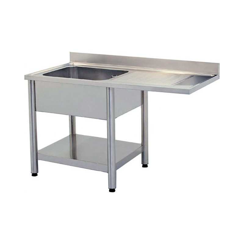 Plonge inox - AISI 304 - 1200 (L) x 700 (P) x 900 (H) mm - Avec égouttoir - 1 bac à gauche - Passage lave-vaisselle à droite