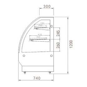 Vitrine réfrigérée positive - Bombée - 420 L. - 1200 (L) x 740 (P) x 1200 (H) mm - Avec éclairage - Classe N