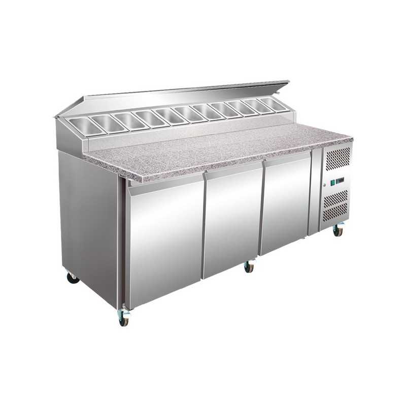 Meuble à pizza - Tropicalisé - 600 L - 3 portes + roulettes - 12 x GN 1/3 -GASTROMASTRO