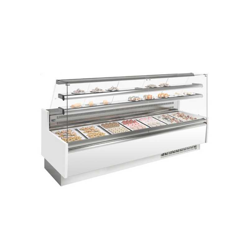 Vitrine réfrigérée INFRICO - 2500 (L) x 985 (P) x 1345 (H) mm - Avec éclairage - Classe N