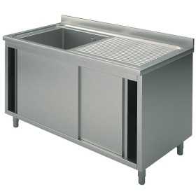 Plonge inox sur meuble - AISI 304 - 1200 (L) x 700 (P) x 900 (H) mm - Avec égouttoir - 1 bac à gauche