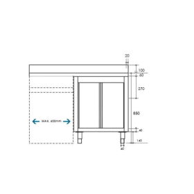 Plonge inox - AISI 304 - 1200 (L) x 600 (P) x 850 (H) mm