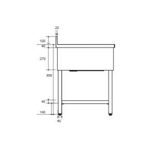 Plonge inox - AISI 304 - 1200 (L) x 600 (P) x 850 (H) mm