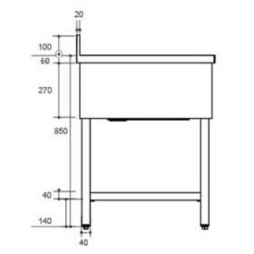 Plonge inox - AISI 304 - 1400 (L) x 600 (P) x 970 (H) mm - Avec égouttoir - 2 bacs à gauche