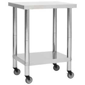 Table inox - 600x600x850mm - sur roulettes