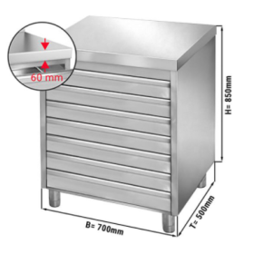 Meuble bas inox 7 tiroirs 700x500x850