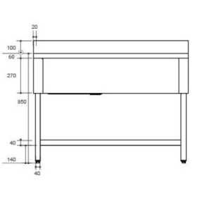 Plonge inox - AISI 304 - 1400 (L) x 700 (P) x 970 (H) mm - Avec égouttoir - 2 bacs à gauche