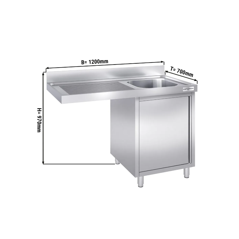 Plonge inox - AISI 304 - 1200 (L) x 700 (P) x 850 (H) mm