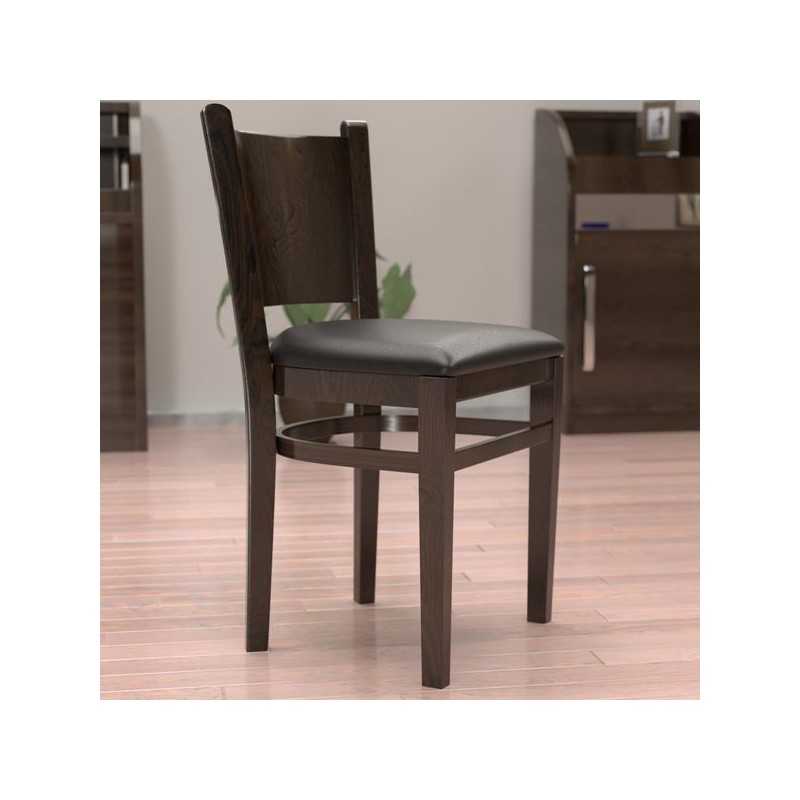 Chaise bistrot bois et assise simili cuir noir