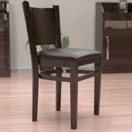 Chaise bistrot bois et assise simili cuir noir