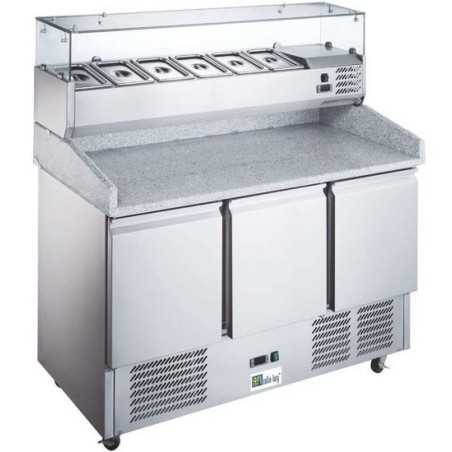Table à pizza 3 portes 6 x GN 1/4- PAIEMENT 4X+ ROULETTES- COLLIN-LUCY