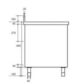 Plonge inox sur meuble - AISI 304 - 1800 (L) x 700 (P) x 900 (H) mm - Avec égouttoir - 2 bacs à gauche