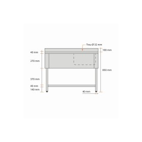 Plonge inox - AISI 304 - 1000 (L) x 600 (P) x 970 (H) mm - Avec égouttoir - 1 bac à gauche