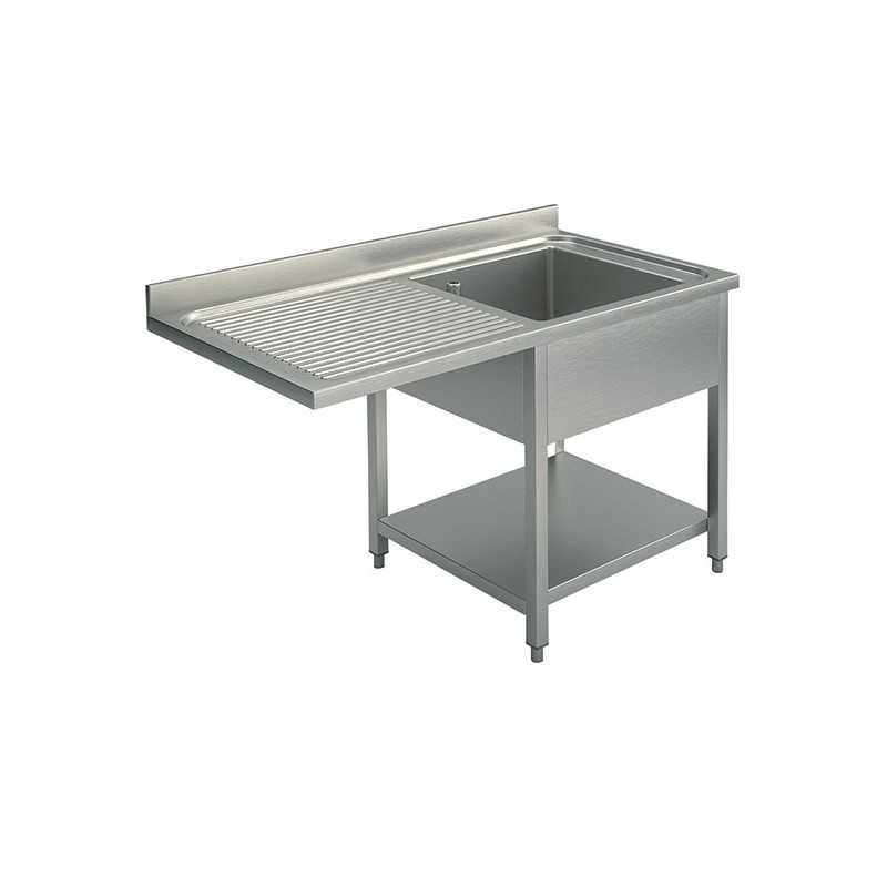 Plonge inox - AISI 304 - 1200 (L) x 700 (P) x 900 (H) mm - Avec égouttoir - 1 bac à droite - Passage lave-vaisselle à gauche