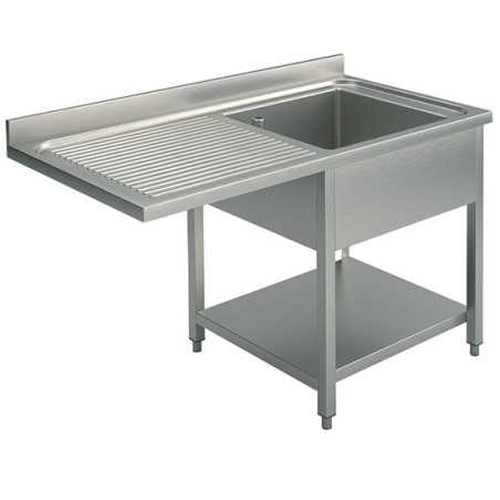 Plonge inox - AISI 304 - 1200 (L) x 700 (P) x 900 (H) mm - Avec égouttoir - 1 bac à droite - Passage lave-vaisselle à gauche