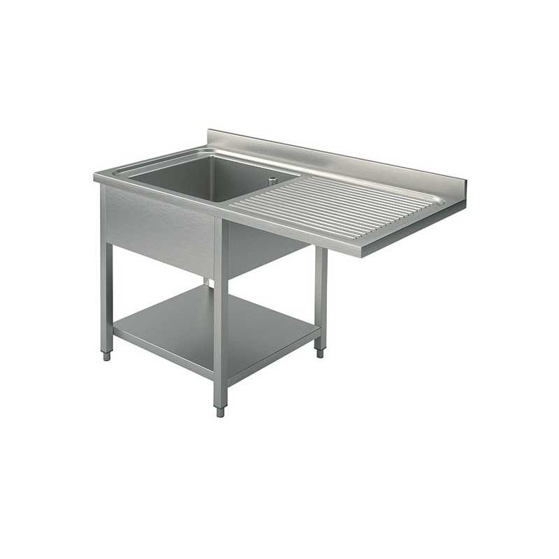 Plonge inox - AISI 304 - 1400 (L) x 700 (P) x 900 (H) mm - Avec égouttoir - 1 bac à gauche - Passage lave-vaisselle à droite