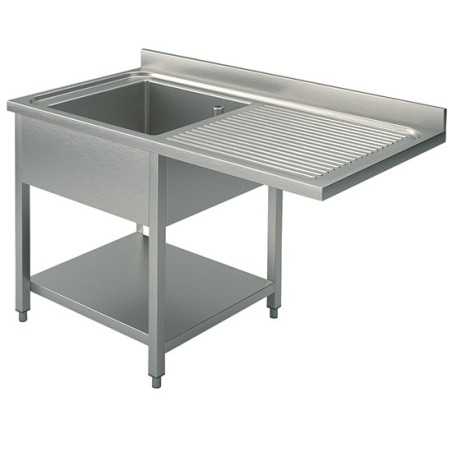 Plonge inox - AISI 304 - 1400 (L) x 700 (P) x 900 (H) mm - Avec égouttoir - 1 bac à gauche - Passage lave-vaisselle à droite