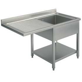 Plonge inox - AISI 304 - 1400 (L) x 700 (P) x 900 (H) mm - Avec égouttoir - 1 bac à droite - Passage lave-vaisselle à gauche