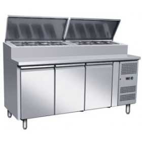 Equipement professionnel cuisine - %category_name% : Table à pizza 3 portes  + VITRINETTE 6 x GN 1/4- PAIEMENT 4X