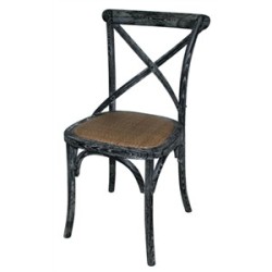 Chaise en bois noir patiné avec dossier croisé