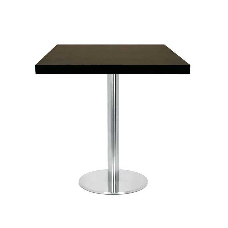 Table de restaurant - base ronde ultra plat en inox brossé avec plateau carré au choix