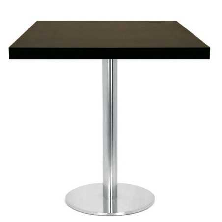 Table de restaurant - base ronde ultra plat en inox brossé avec plateau carré au choix